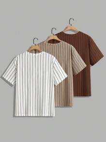 EASEVO 3pcs/Pack Plus Size Men's Solid Color Knit Crew Neck Short Sleeve T-Shirts, Suitable For Summer - Multicolor - View 2