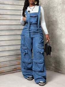 Slaydiva Peto vaquero informal de mujer con múltiples bolsillos - Lavado ligero - Ver 4