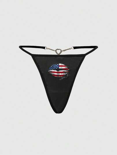 ROMWE Avant Sexy National Flag Carnival Party Heart Chain Detail Women Briefs