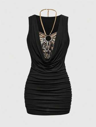 Grunge Punk Kawaii Y2K tiefer V-Ausschnitt 2-in-1 figurbetonte Mini-Kleid für Frauen