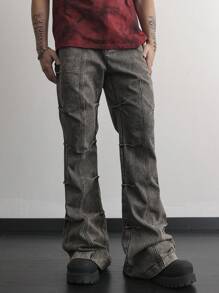 Manfinity EMRG Men's Pocket Pleated Flared Casual Jeans - Grey - View 1