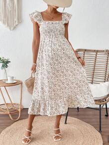 SHEIN Ditsy Floral Square Neck A-Line Maternity Dress, Minimalist Fashion, Suitable For Summer - Multicolor - View 3