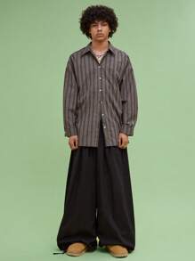 COUREZ Unisex Women Men Oversized Long Sleeve Check Shirt Y2K Vintage Cotton - Brown - View 6