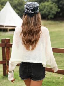 SHEIN LUNE Women's Jacquard Textured Halter-Neck Cropped Pullover Two-Way Wear T-Shirt, Casual For Vacation, Party, Music Festival, Sun Protection - Apricot - View 2