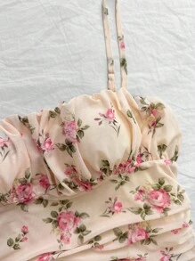 Soleia 大码女式碎花浪漫细肩带 A 字迷你连衣裙，适合派对、约会、情人节、复活节、狂欢节、海滩巡游、下午茶、春夏时尚连衣裙、紧身胸衣连衣裙 - 彩色 - 查看 5