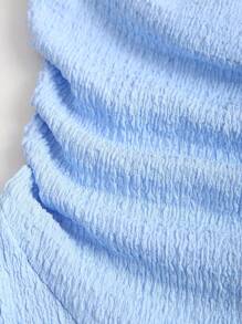 Sweetra Y2K Style Ruched Textured Fabric Bandeau Mini Dress - Blue - View 3