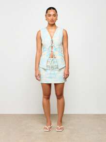 AiiRZ Designer Mini Skirt Side Tie Summer Beach Resort Wear Palm Print Tropical Vacation Mini Skirt Side Drawstring Beachwear Fashion