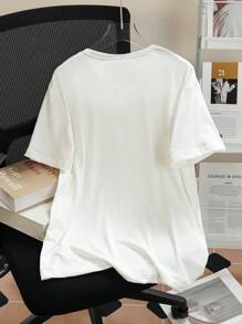 Teen Girl Casual Fashionable Creative Cartoon Cute Heart Decor Letter Graphic Printed Basic Round Neck Short Sleeve T-Shirt (Sibling T-Shirt Matching T-Shirt, Sold Separately) - White - View 2