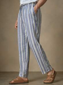 Manfinity VCAY Men's Striped Woven Straight Long Mid-Waist Casual Pants, Suitable For Daily Wear