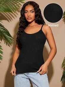 SHEIN SXY V领细肩带吊带背心 细肩带吊带背心，紧身剪裁，时尚性感 - 黑色 - 查看 3