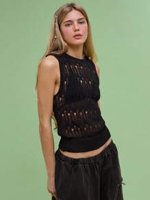 COUREZ Crew Neck Knitted Black Vest Y2K Sexy Winter Clothes For Women Casual Fall Clothes For Women