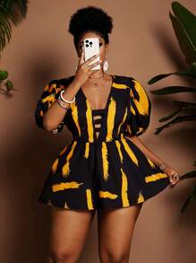 Maweii Áo sơ mi họa tiết hoa cổ chữ V tay bồng cỡ lớn thanh lịch - Nhiều màu - Xem 2