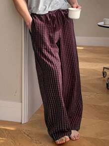 DAZY Men's Plaid Textured Fabric Lounge Pants, Spring Season, For Fall Pajama, Winter - Purple - View 4