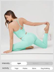 GLOWMODE FeatherFit™ T-Neck Racerback Tank Top Light Support Low Impact Yoga Studio - Mint Blue - View 5