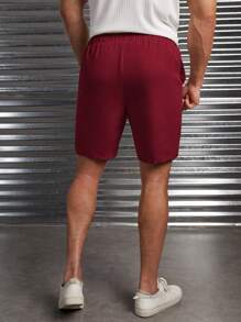 Manfinity VCAY Men's Casual Woven Mid-Waist Drawstring Straight Leg Shorts, Suitable For Daily Wear
