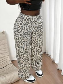 Slaydiva Quần Jeans Ống Thẳng Rộng Họa Tiết Da Báo Cho Nữ - Nhiều màu - Xem 5