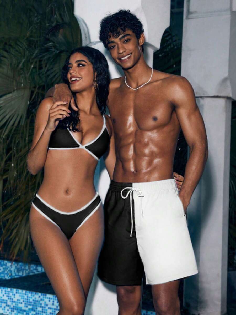 Manfinity VDAYZ 男士撞色抽绳腰休闲沙滩短裤