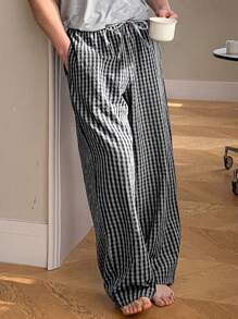 DAZY Wiosenne męskie spodnie wypoczynkowe z tkaniny w kratę, idealne na jesienną piżamę