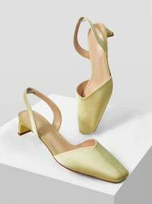 MOTF PREMIUM 优雅休闲 PU 皮革方头粗/细高跟办公室女士舒适一脚蹬高跟鞋 - 黃色 - 查看 9