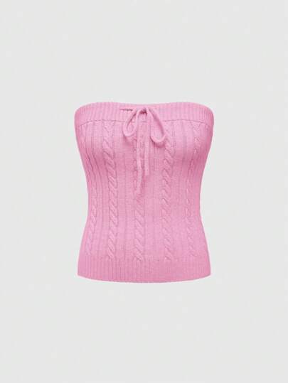 Women's Casual Solid Color Tube Top Knit Shirt, Summer