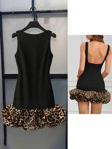 INAWLY Women's Sexy Leopard Print Patchwork Backless Mini Dress - Multicolor - View 1