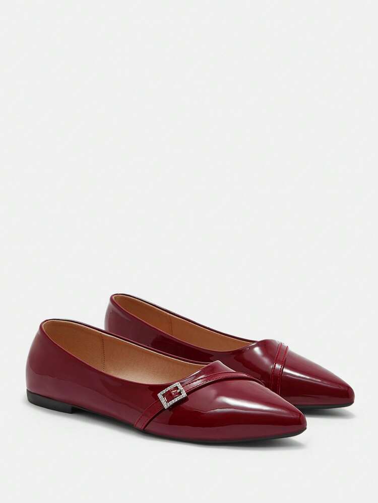 CUCCOO CURVES Plus Width & Fit Wine Red Pointed Toe Flat Shoes, Elegant Casual Wear For All Seasons