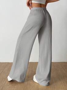 SHEIN EZwear Women's Casual Versatile Solid Color Ribbed Pants - Light Grey - View 2