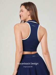 GLOWMODE Endorphin Flow Quick-Dry Polo Collar Contrast Color Top Low Impact Tennis Golf Pickleball Daily Wear Removable Cups - Dark Blue - View 2