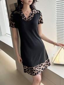 EMERY ROSE Robe mini décontractée à imprimé léopard et patchwork pour femme, été
