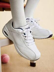CUCCOO EASI Women's Casual Sneakers, Leather Patchwork Platform Shoes For Fall - White - View 3