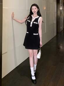 DAZY 女士休闲无袖拼接中长连衣裙、夏季假日、迷你连衣裙