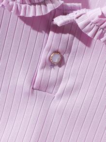 SHEIN 紫色罗纹紧身可爱少女上衣 - 淡紫色 - 查看 3