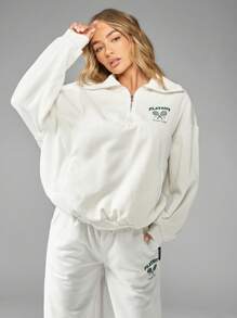 Missguided x Playboy Tennis Club Half-Zip Sweatshirt Retro Sport Casual Athleisure Preppy Stijl Comfortabele Loungewear Lente Herfst Streetwear