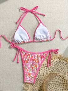 Swim Mod Women Floral Print Swimsuit Set, For Holiday & Beach For Summer Beach Vacation - Multicolor - View 2