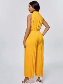 Lyxana Elegant Commuter Solid Color Bowknot Waist Pleated Jumpsuit