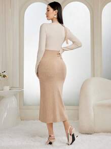 Modelyn 女士纯色 V 领长袖简约休闲长裙