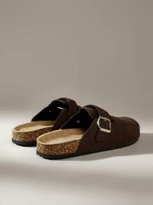 Women's Fashion Thick Bottom Slip-On Sliders With Round Toe And Square Buckle For Christmas - Coffee Brown - View 4