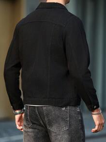 Manfinity LEGND Chaqueta de jean de manga larga con un solo pecho y bordes deshilachados para hombres de talla grande