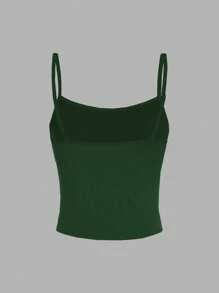 SHEIN EZwear 女士橄榄绿色休闲性感吊带背心，适合夏季 - 墨綠色 - 查看 2
