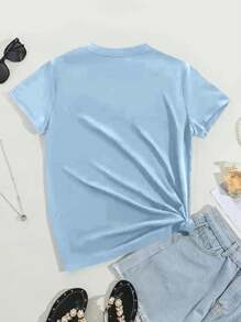 Camiseta de punto casual de manga corta con estampado de perro salchicha de dibujos animados con auriculares, adecuada para festivales de música en primavera/verano, para mujer