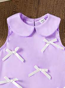 SHEIN Baby Girl White Summer Cute Bachelorette Birthday Bows Dress Sleeveless A-Line Dress With Lapel Comfortable,Fashionable,Formal Wedding Wear,Sweet - Purple - View 3