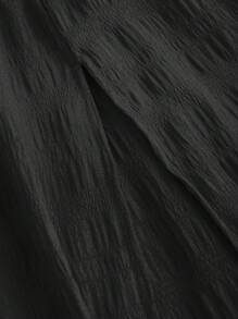 Sweetra 女长款裹身式连衣裙欧美夏季新款露肩系腰性感露背高开叉纹理休闲派对喜庆 - 黑色 - 查看 5