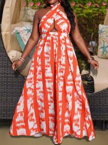 Slaydiva Casual Polyester Square Neck Split Solid Color PU Splicing Split Long Sleeve Mini Dress-I - Orange - View 1