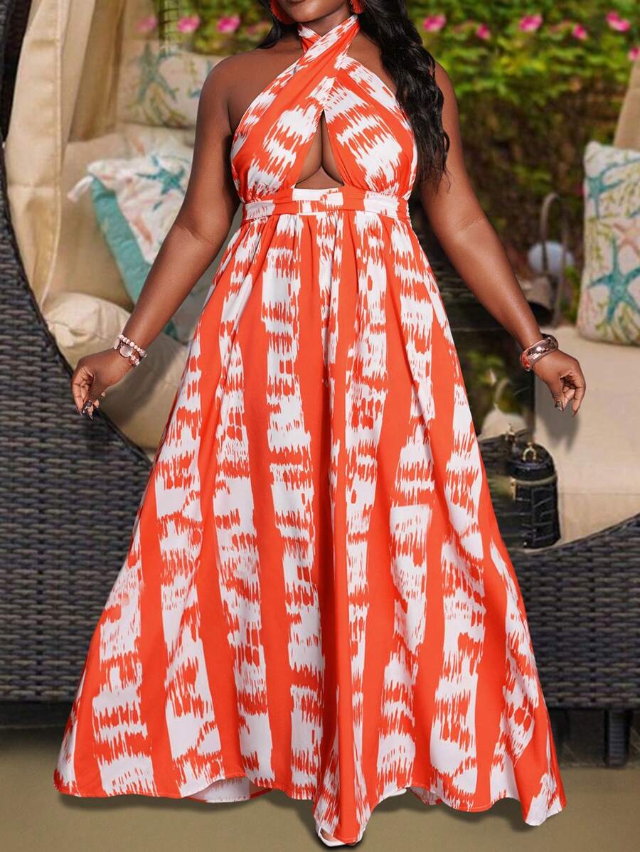 Slaydiva Casual Polyester Square Neck Split Solid Color PU Splicing Split Long Sleeve Mini Dress-I - Orange - View 1