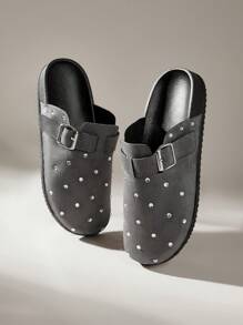 Solecia Women's Round Toe Fuzzy Slip-On Slippers, Practical & Versatile For Christmas - Dark Grey - View 6