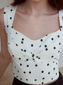 MOTF STUDIO POLKA DOT PRINT RUCHED BUST TANK TOP - White - View 4