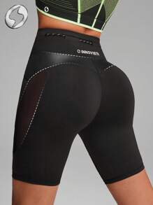 Innovista Women Activewear Foil Print Sports Leggings Shorts, Faux Leather & Metallic Shine Gym Bottom, Breathable Mesh Cut Out & Elastic Workout Outfits, Adjustable Fitness Pants, Sculpting Shapewear, Edgy &Unique Sleek & Lux Tracksuit, Music Festival, Party, Dance,Electric, Cycle,Bike,Yoga,Mat,Pilates,Running,Cardio,Strength,Weights,Outdoor,Hike,Camping,Trail,Volleyball,Going Out,Athleisure,Pickleball, Black,Y2K,Autumn Fall Gear,Waist Trainer,Bathing Suit, Women Gym Shorts Utilitarian Chic, Striped Design - Black - View 4