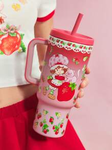 Strawberry Shortcake X SHEIN 40 OZ / 1200 ML Tumbler With Handle, Insulated Cup, Vacuum Insulated Water Bottle, Leak-Proof Lid And Straw, Stainless Steel Travel Bottle, Car Bottle - Red - View 5