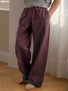 DAZY Men's Plaid Textured Fabric Lounge Pants, Spring Season, For Fall Pajama, Winter - Purple - View 6