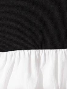 SHEIN Young Girl Summer Sleeveless Open Shoulder Top With Lighting Ruffle Hem & Loose Casual Wide Leg Jeans Set, Vacation Style